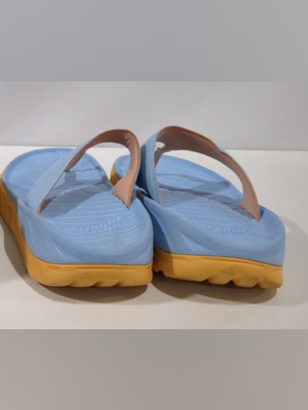 Hoka Ora Recovery Light Blue and Orange Thong Sandals Size M9 W11 - Picture 4 of 5